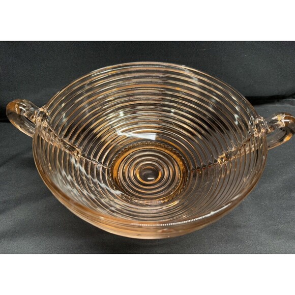 Anchor Hocking 1930s Pink Manhattan Depression glass pedestal bowl with handles - Picture 14 of 14